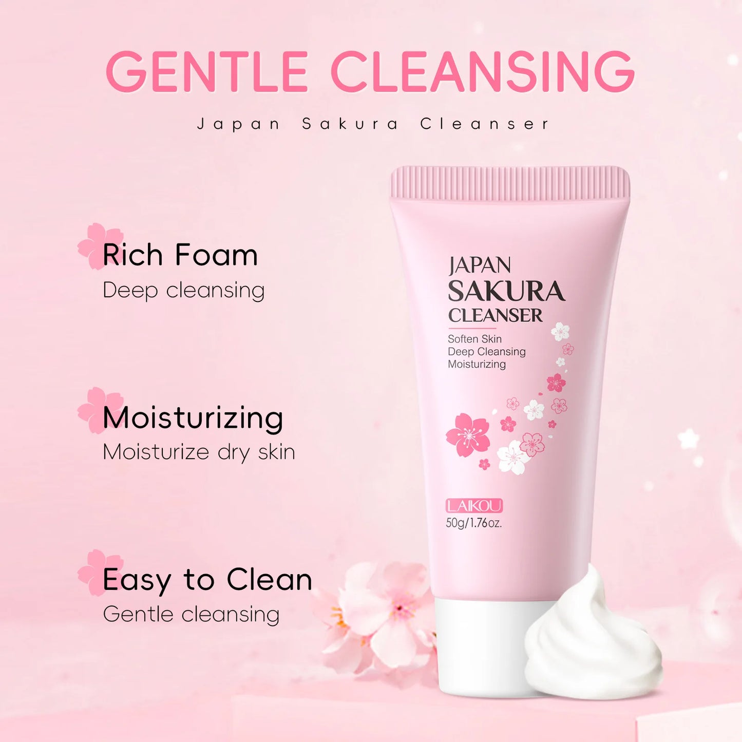 LAIKOU Sakura Face Wash – Gentle Cleanser for Clear Skin