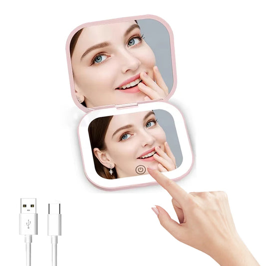 Dual-Sided Makeup Mirror with LED Light – Perfect for Travel